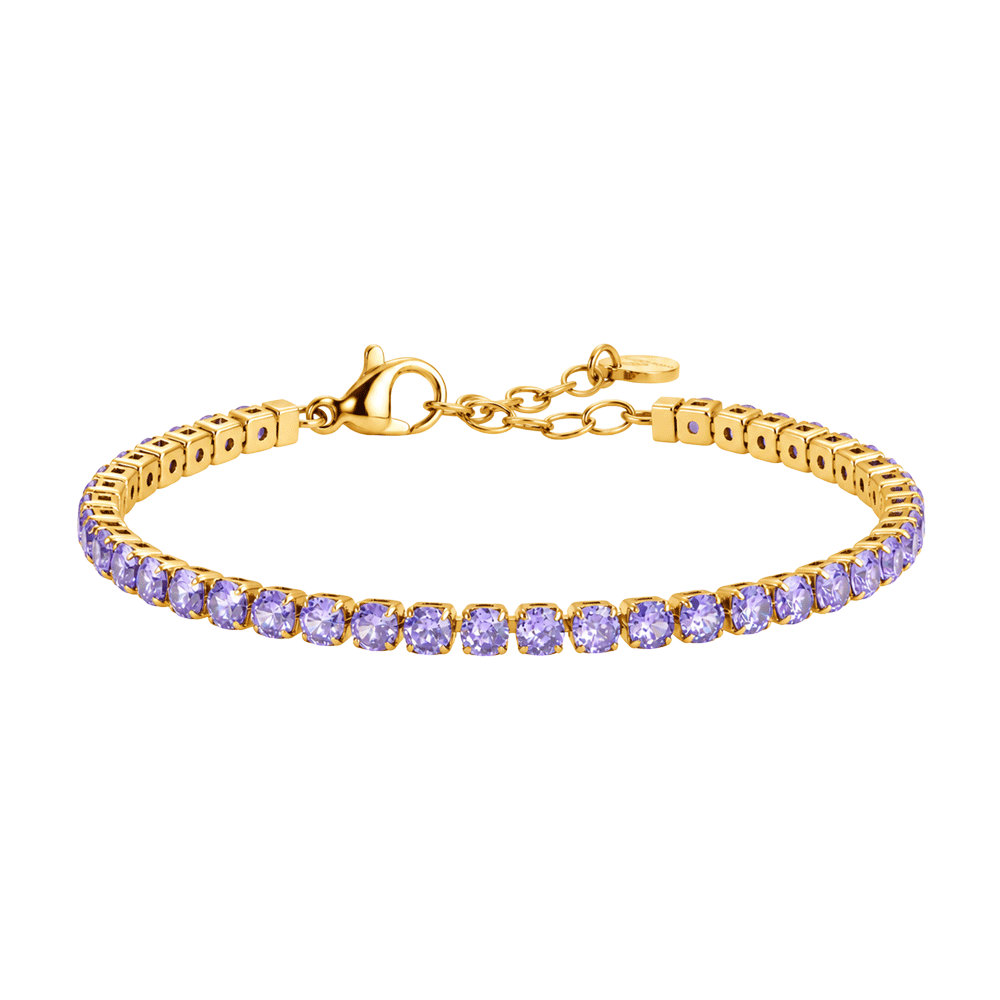 BRACCIALE DONNA TENNIS IN ACCIAIO IP GOLD CON CRISTALLI VIOLA