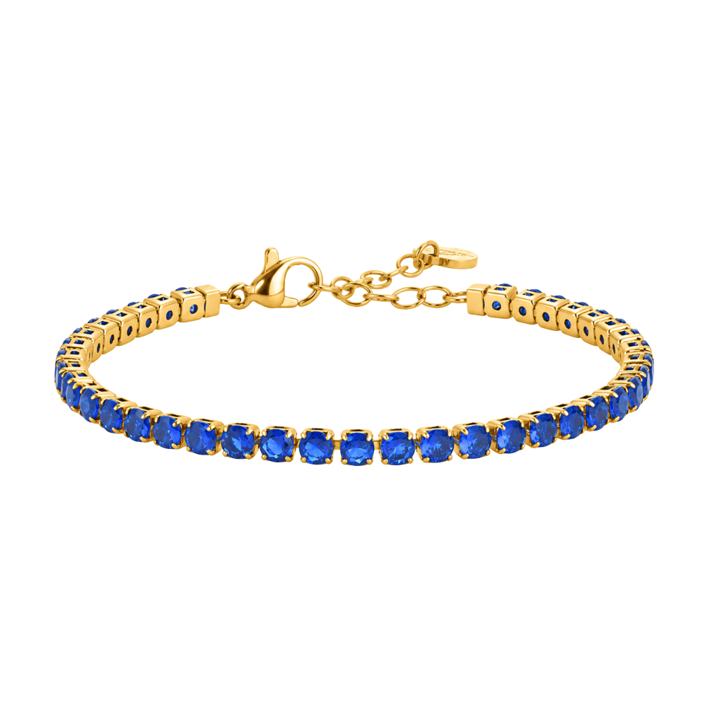 BRACCIALE DONNA TENNIS IN ACCIAIO IP GOLD CON CRISTALLI BLU