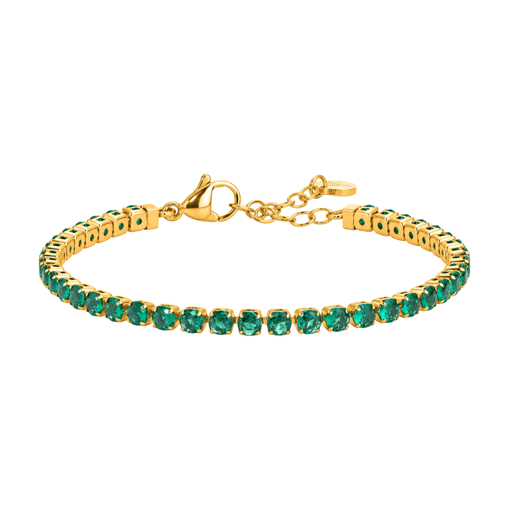 BRACCIALE DONNA TENNIS IN ACCIAIO IP GOLD CON CRISTALLI VERDI