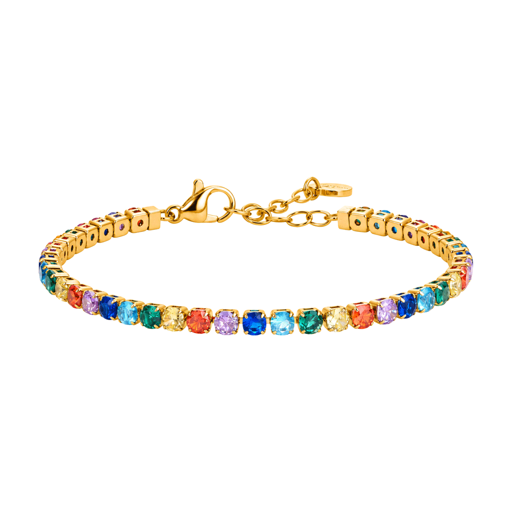 BRACCIALE DONNA TENNIS IN ACCIAIO IP GOLD CON CRISTALLI MULTICOLOR