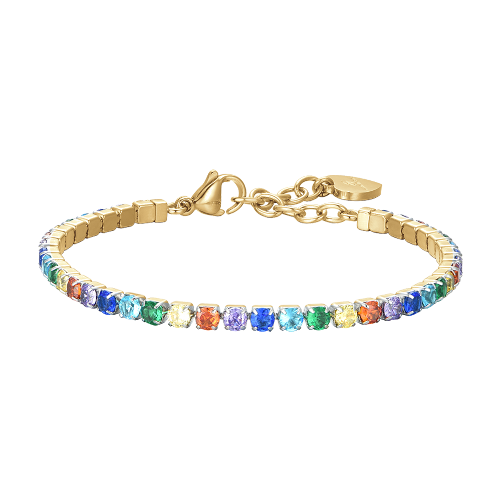BRACCIALE DONNA TENNIS IN ACCIAIO IP GOLD CON CRISTALLI MULTICOLOR