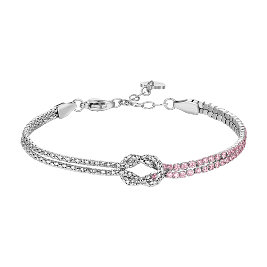 Bracciale Donna Eigso In Acciaio Inox Con Nodo Infinity E Strass - Gioiello A Maglia Di Mobius, Regalo Per San Valentino, Con Cartolina