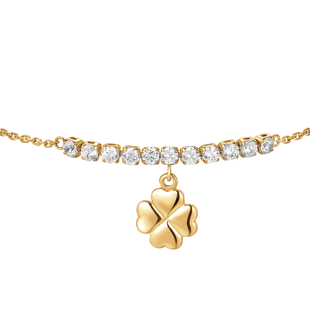 BRACCIALE DONNA IN ACCIAIO IP GOLD CON QUADRIFOGLIO E ZIRCONI BIANCHI