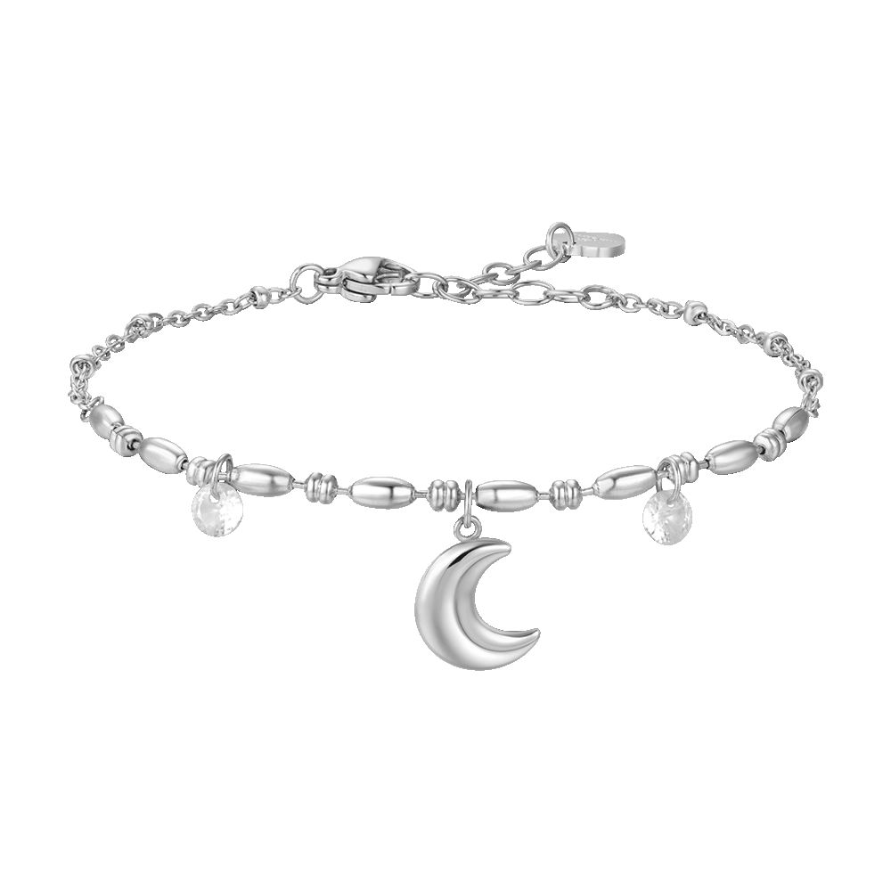 BRACCIALE DONNA IN ACCIAIO CON LUNA E ZIRCONI BIANCHI