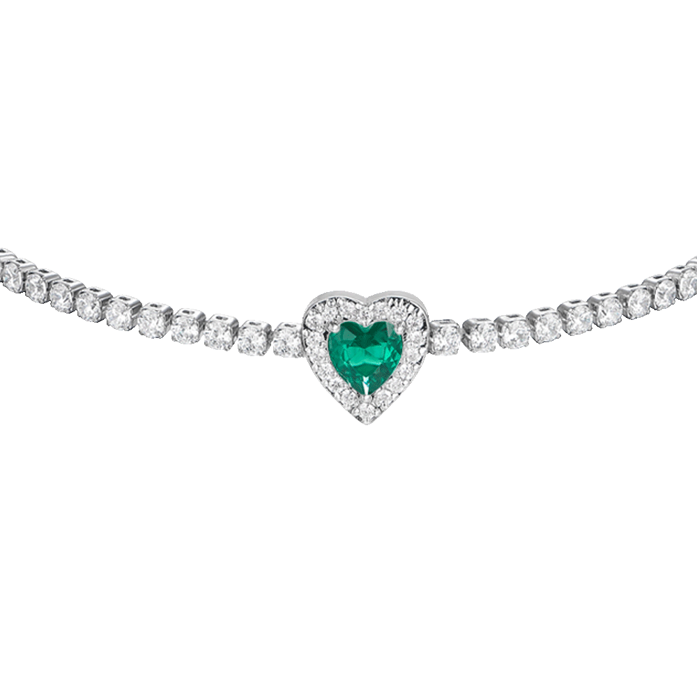 BRACCIALE TENNIS DONNA IN ACCIAIO CON CUORE CON ZIRCONI VERDI E BIANCHI