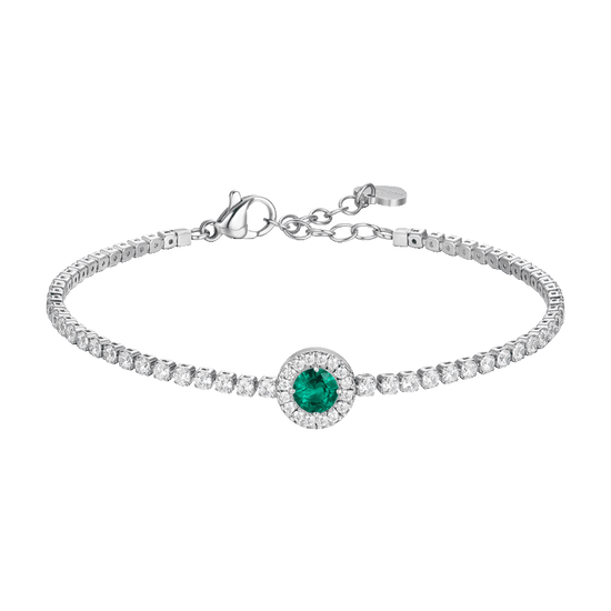 BRACCIALE TENNIS DONNA IN ACCIAIO CON ELEMENTO CON ZIRCONI VERDI E BIANCHI