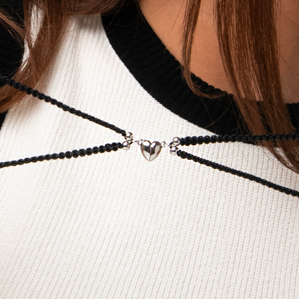 BRACCIALI DONNA E UOMO IN CORDA COREANA NERA CON CUORE CALAMITATO