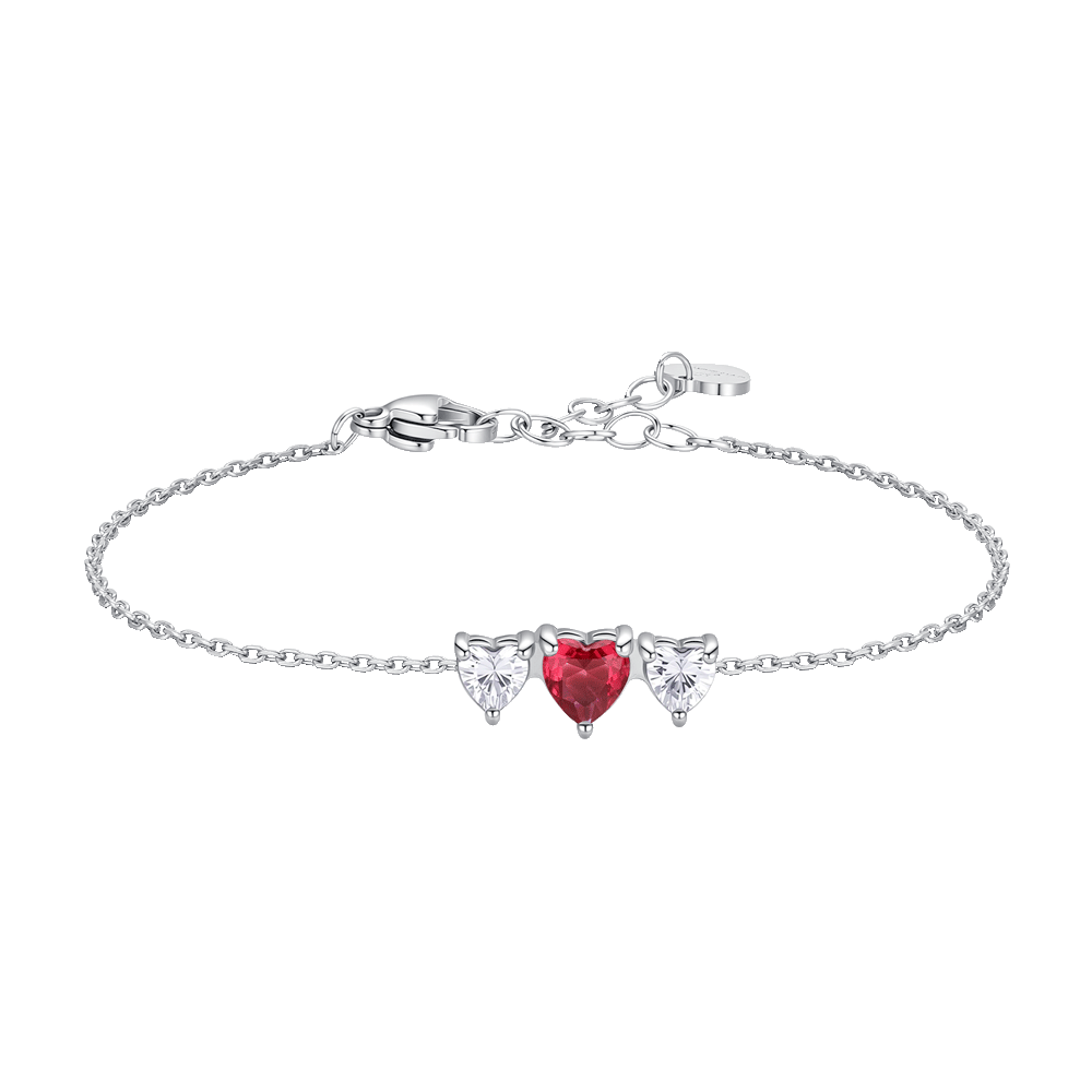 BRACCIALE DONNA IN ACCIAIO CON CUORI CON ZIRCONI BIANCHI E ROSSI