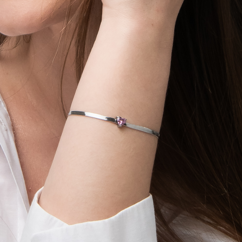 BRACCIALE DONNA IN ACCIAIO CON ZIRCONE ROSA