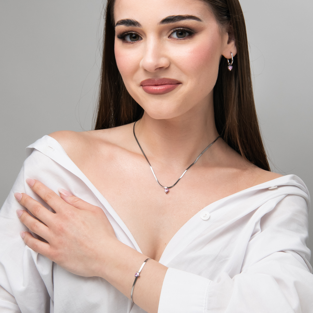 BRACCIALE DONNA IN ACCIAIO CON ZIRCONE ROSA