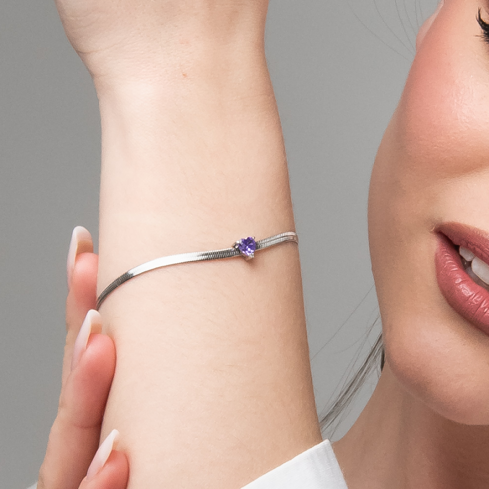 BRACCIALE DONNA IN ACCIAIO CON ZIRCONE VIOLA