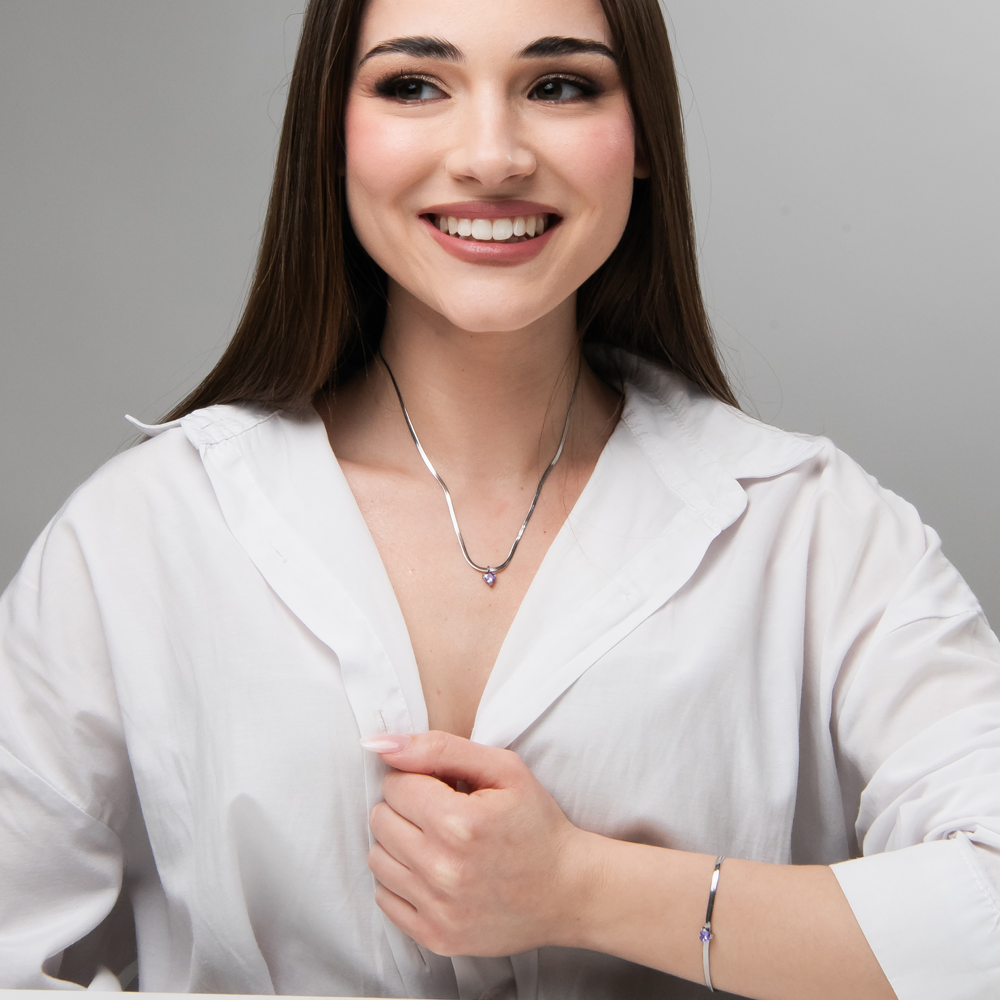 BRACCIALE DONNA IN ACCIAIO CON ZIRCONE VIOLA