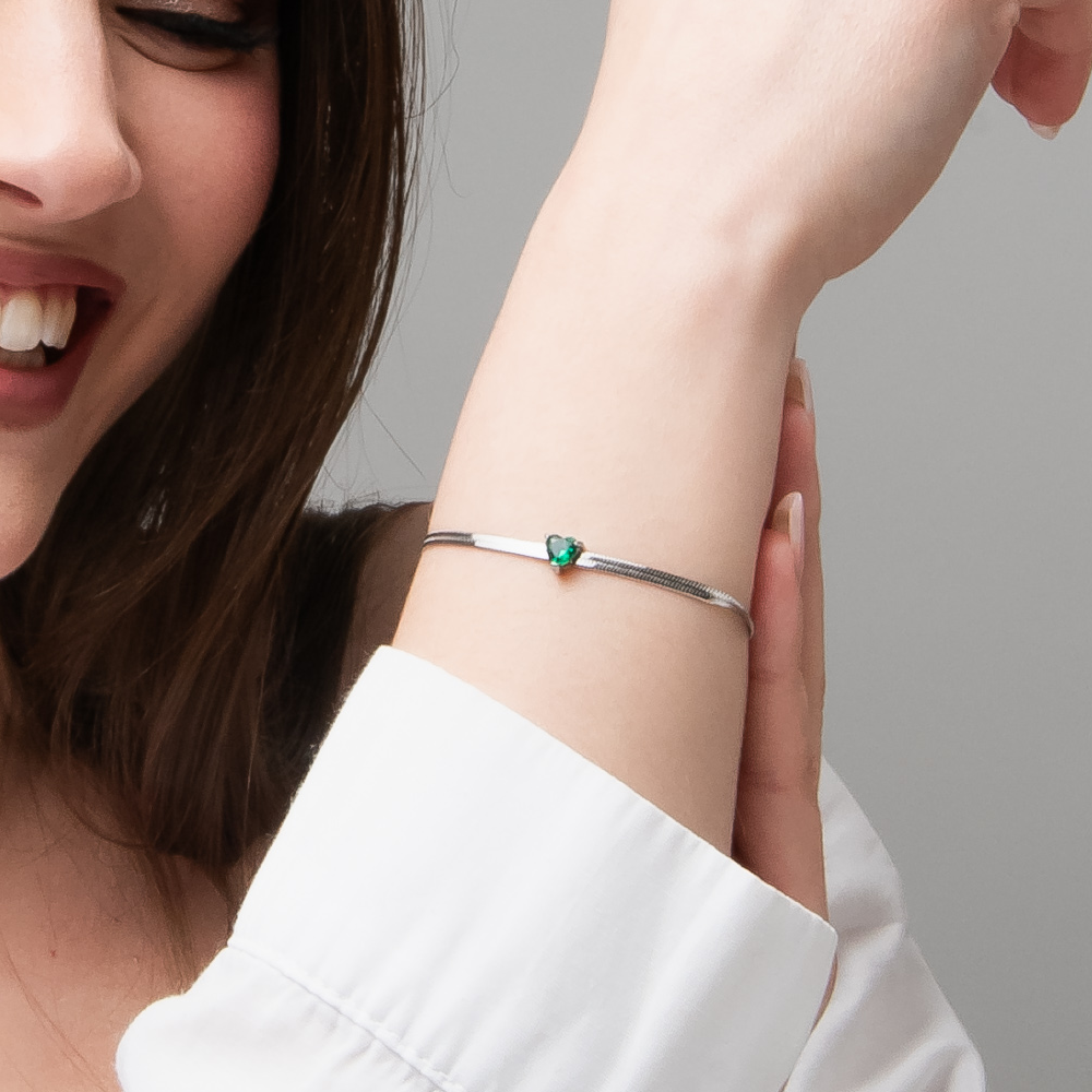 BRACCIALE DONNA IN ACCIAIO CON ZIRCONE VERDE
