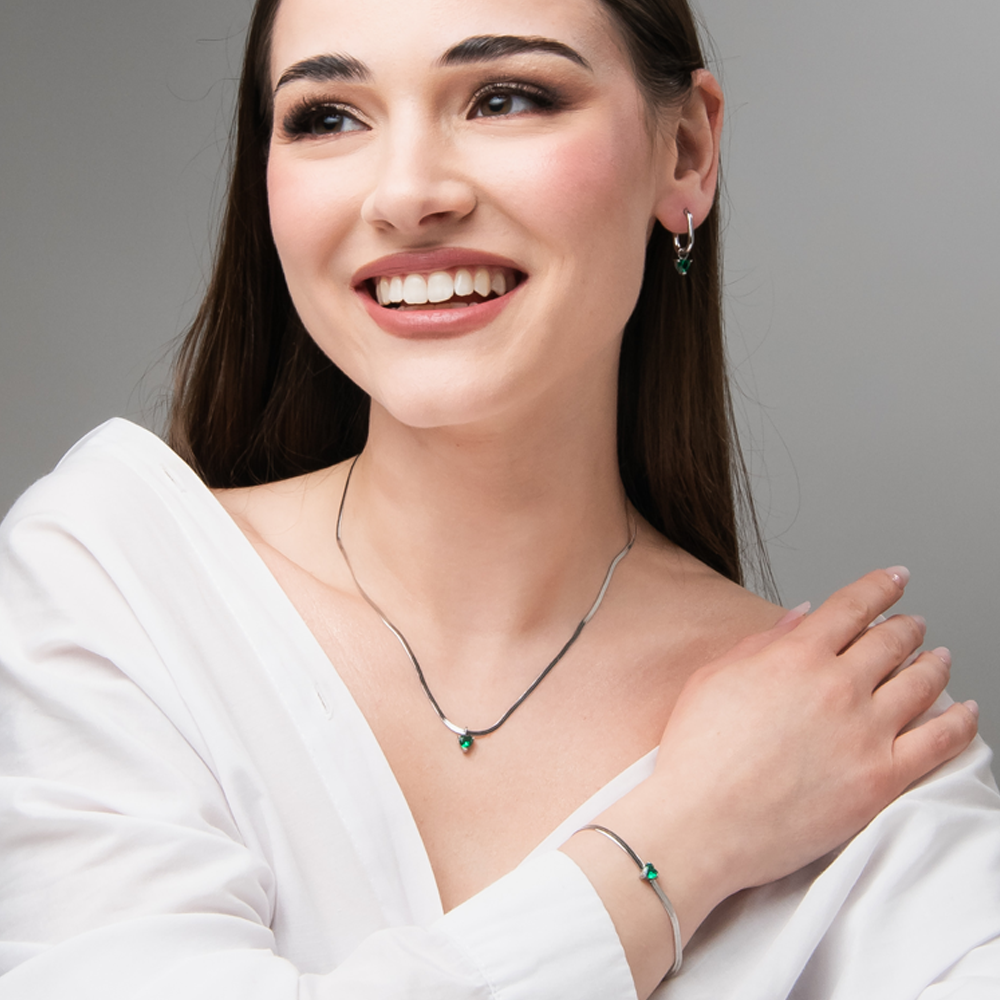 BRACCIALE DONNA IN ACCIAIO CON ZIRCONE VERDE