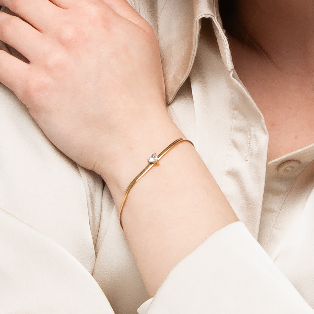 BRACCIALE DONNA IN ACCIAIO COLORE ORO CON ZIRCONE BIANCO