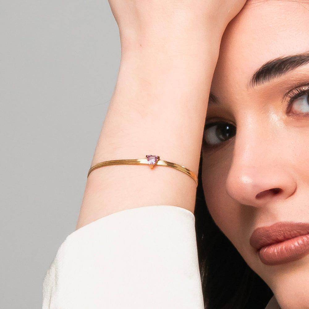 BRACCIALE DONNA IN ACCIAIO COLORE ORO CON ZIRCONE ROSA