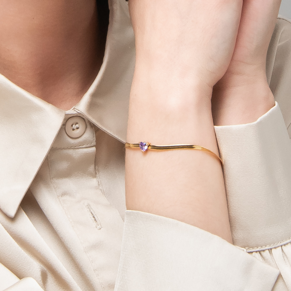 BRACCIALE DONNA IN ACCIAIO COLORE ORO CON ZIRCONE VIOLA
