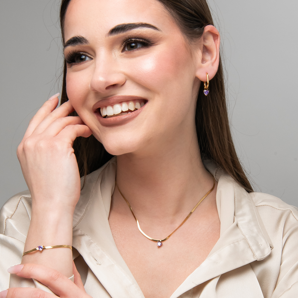 BRACCIALE DONNA IN ACCIAIO COLORE ORO CON ZIRCONE VIOLA