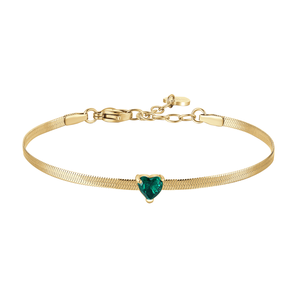 BRACCIALE DONNA IN ACCIAIO COLORE ORO CON ZIRCONE VERDE