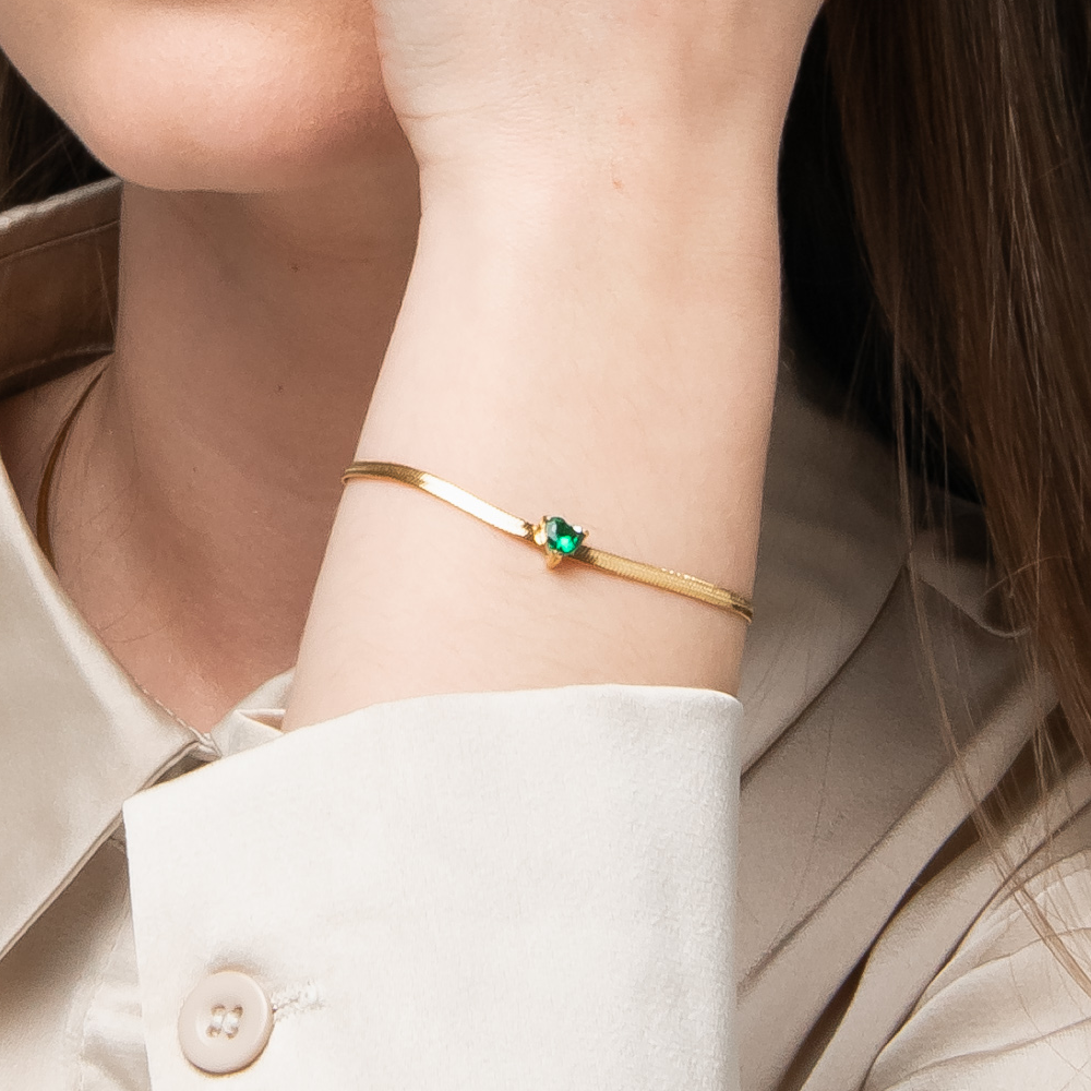 BRACCIALE DONNA IN ACCIAIO COLORE ORO CON ZIRCONE VERDE