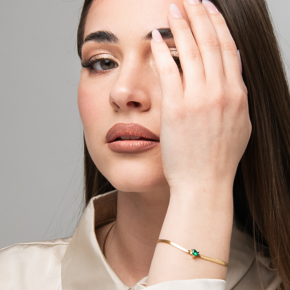 BRACCIALE DONNA IN ACCIAIO COLORE ORO CON ZIRCONE VERDE