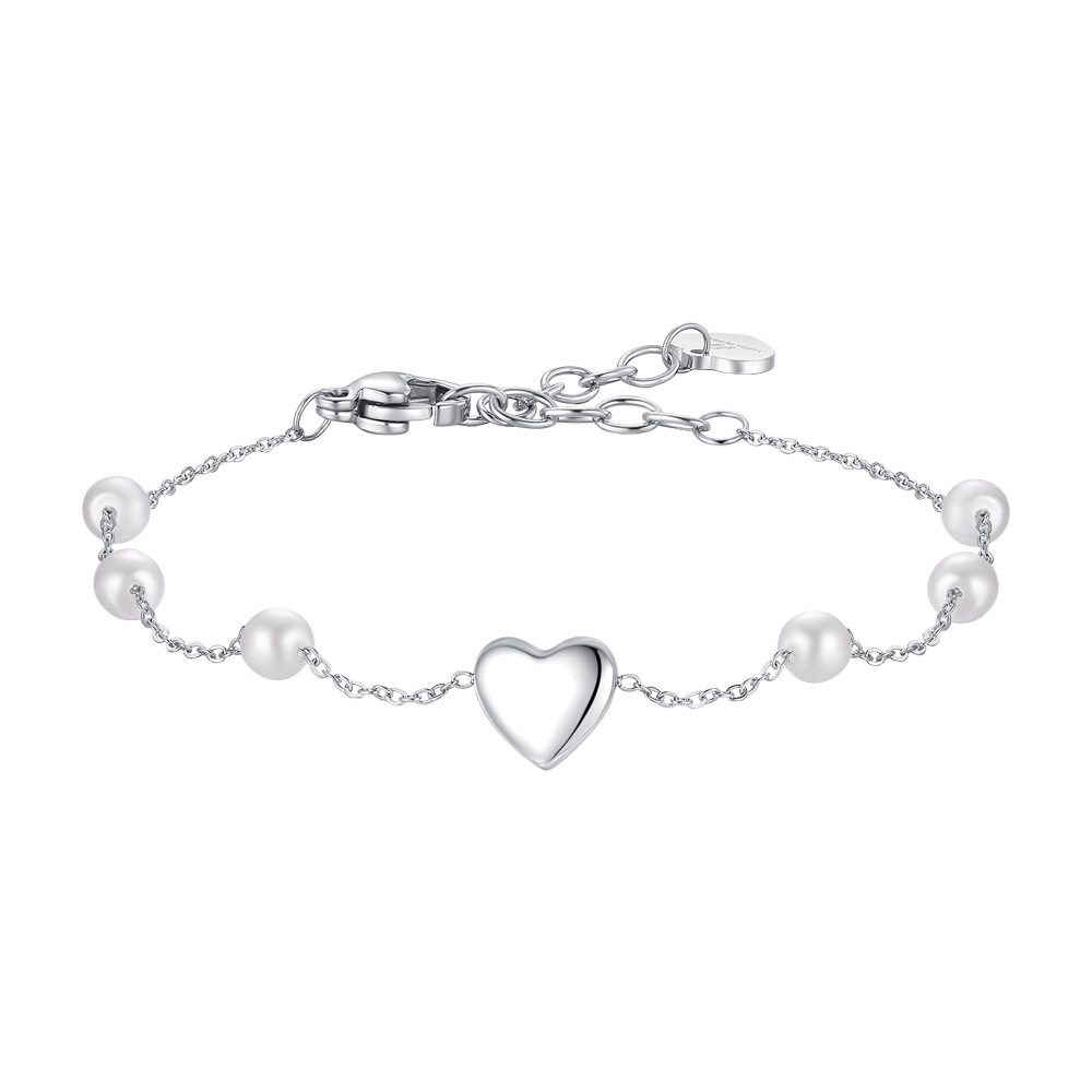 BRACELET FEMME EN ACIER AVEC PERLES ET COEUR