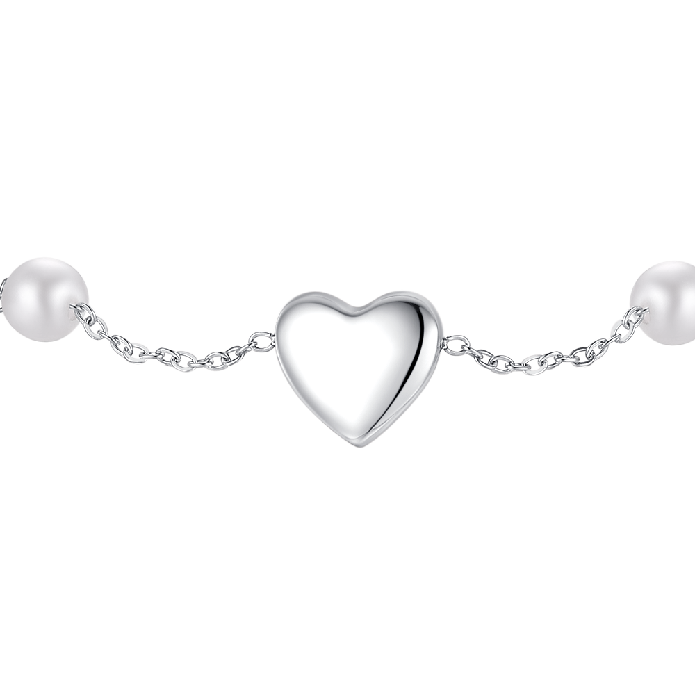 WOMEN'S STEEL BRACELET WITH PEARLS AND HEART