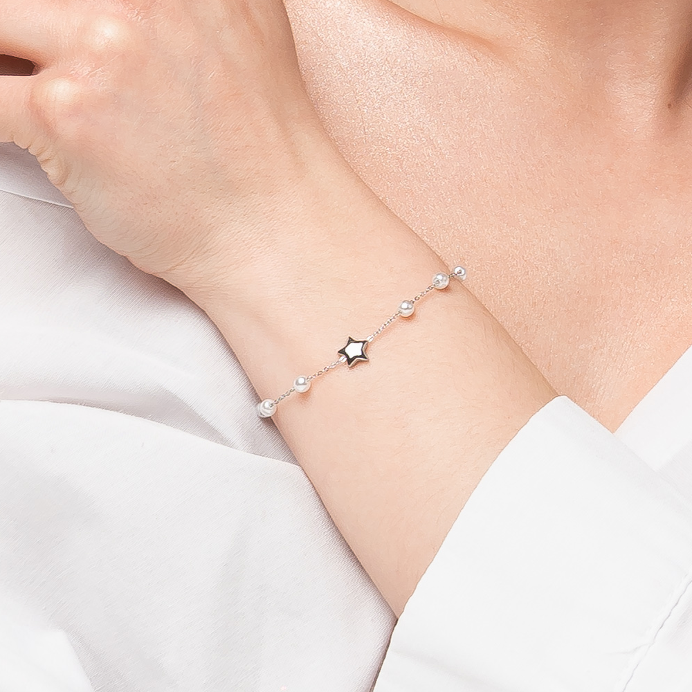 BRACCIALE DONNA IN ACCIAIO CON PERLE E STELLA