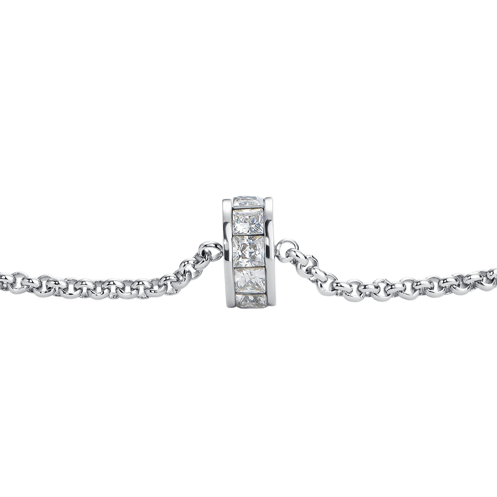 BRACCIALE DONNA IN ACCIAIO, BUSSOLOTTO ED ELEMENTI CON ZIRCONI BIANCHI