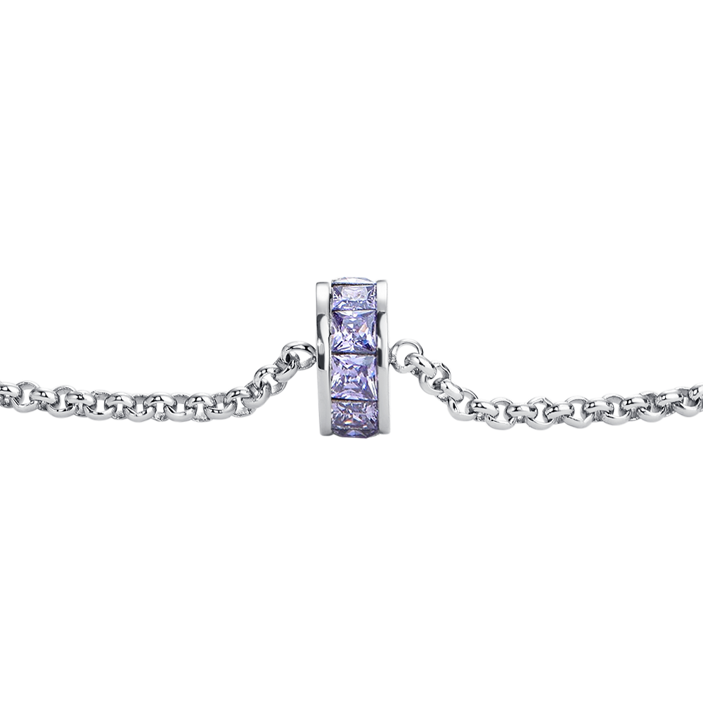 BRACCIALE DONNA IN ACCIAIO, BUSSOLOTTO ED ELEMENTI CON ZIRCONI VIOLA