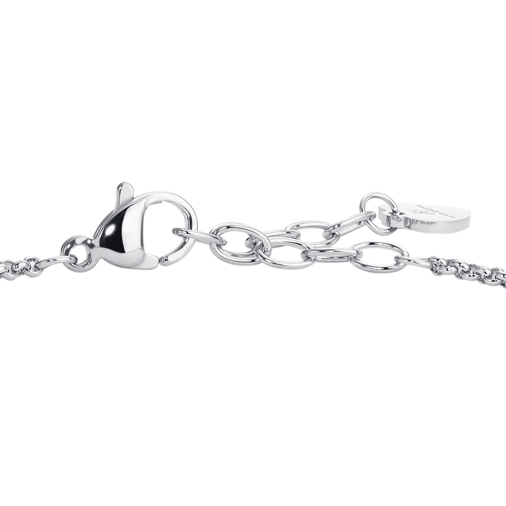 BRACCIALE DONNA IN ACCIAIO, BUSSOLOTTO ED ELEMENTI CON ZIRCONI VIOLA