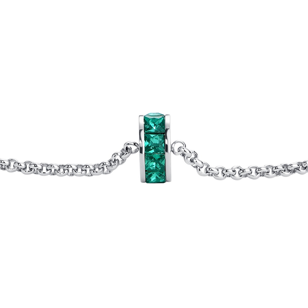 BRACCIALE DONNA IN ACCIAIO, BUSSOLOTTO ED ELEMENTI CON ZIRCONI VERDI