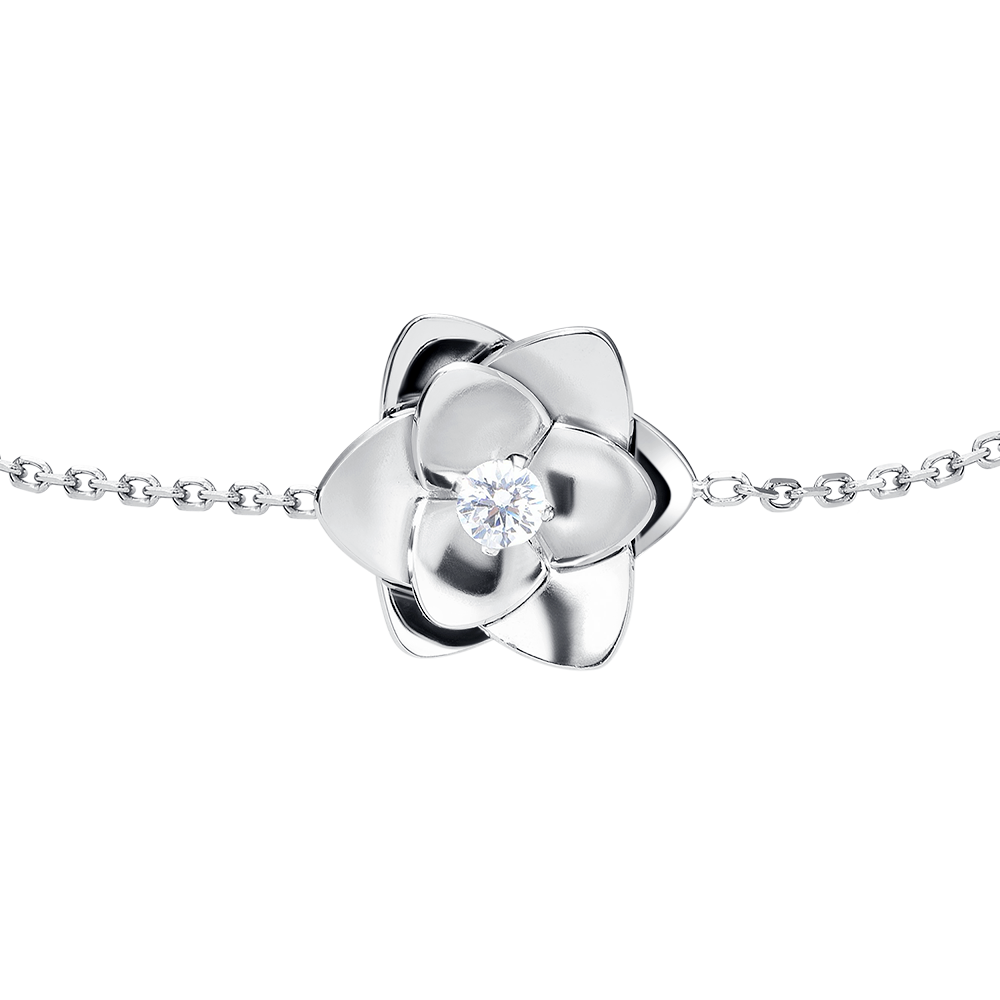 BRACCIALE DONNA IN ACCIAIO, FIORE ED ELEMENTI CON ZIRCONI BIANCHI