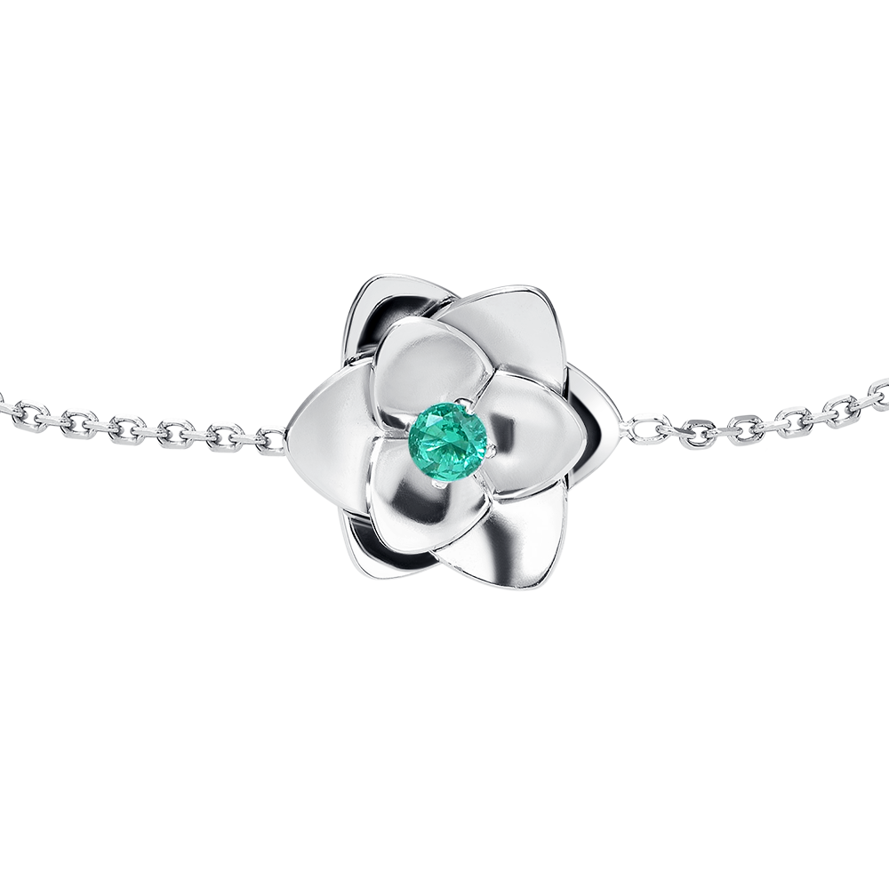 BRACCIALE DONNA IN ACCIAIO, FIORE ED ELEMENTI CON ZIRCONI VERDI