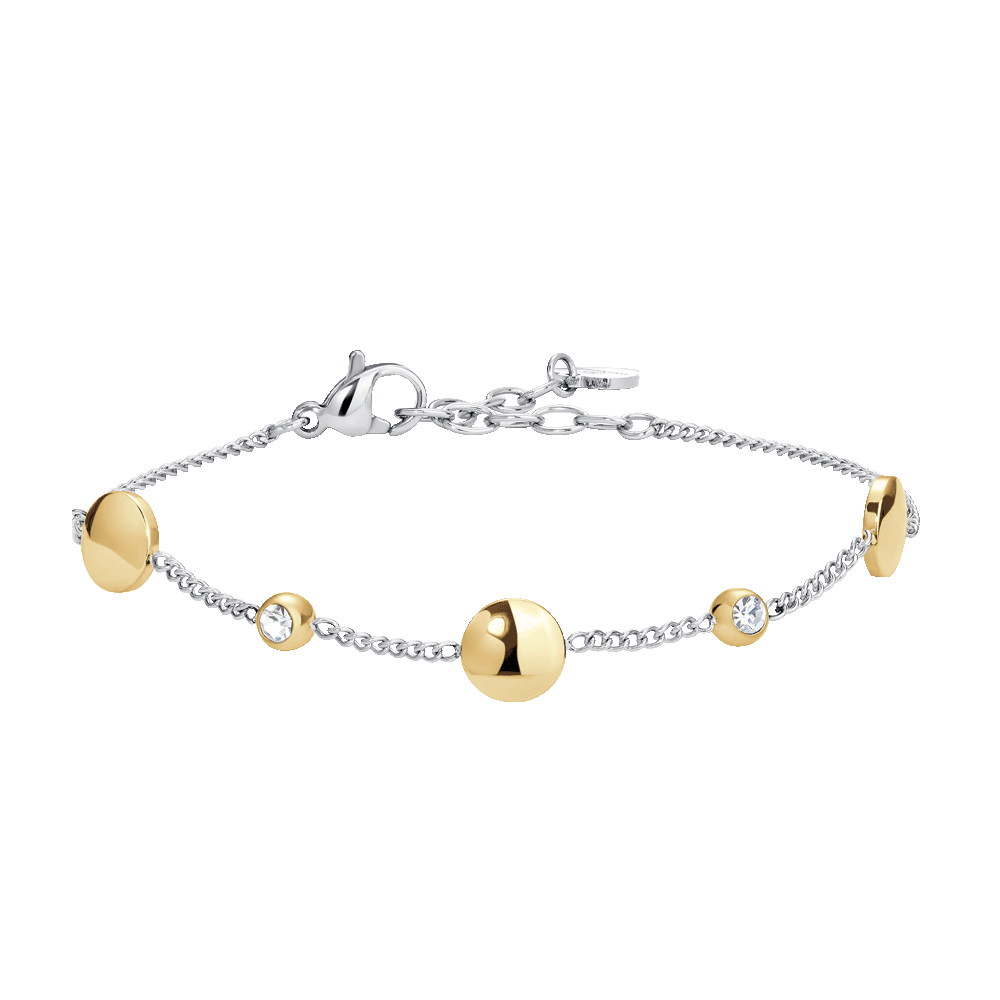 BRACCIALE DONNA IN ACCIAIO CON ELEMENTI IN ACCIAIO IP GOLD E CRISTALLI BIANCHI