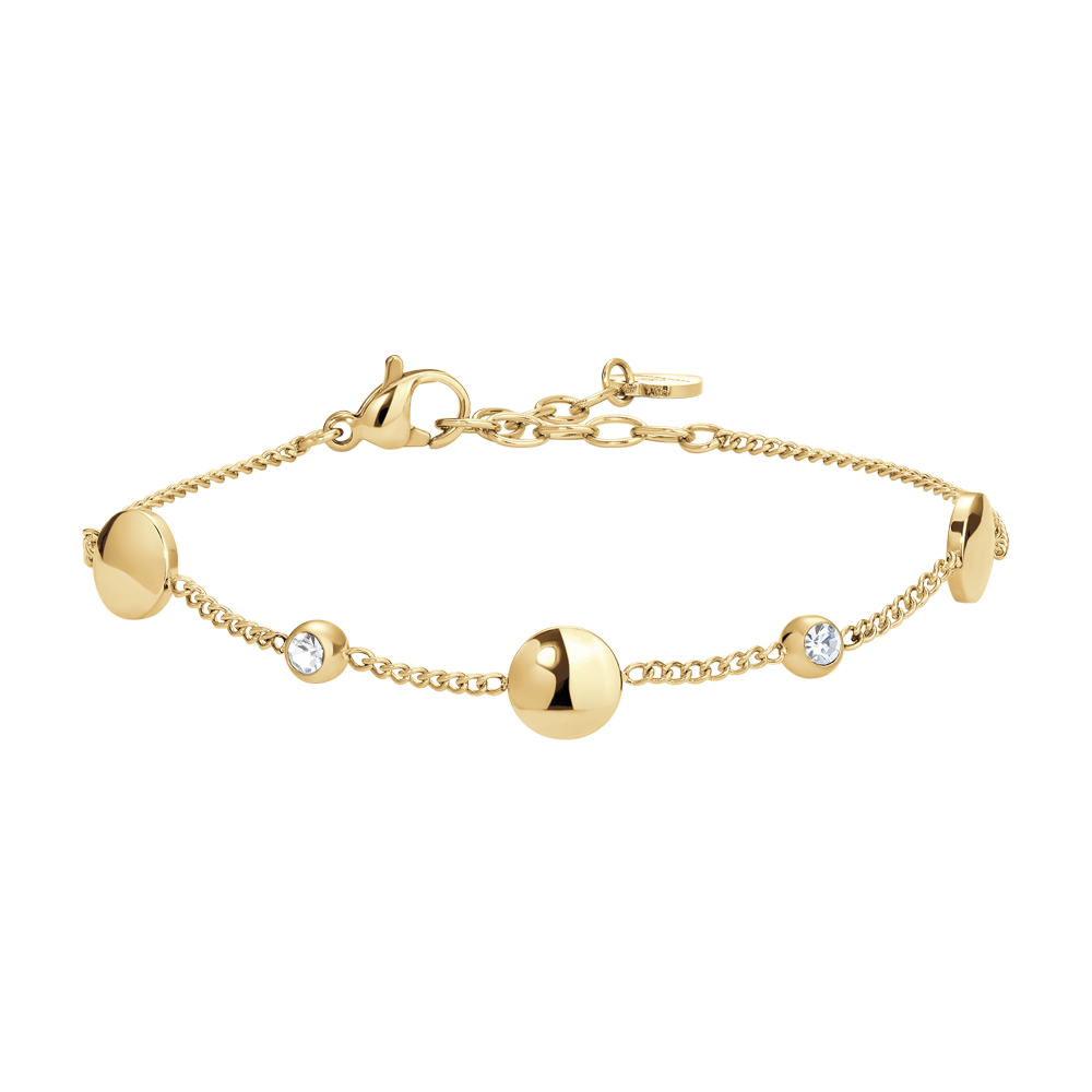 BRACCIALE DONNA IN ACCIAIO CON ELEMENTI IN ACCIAIO IP GOLD E CRISTALLI BIANCHI