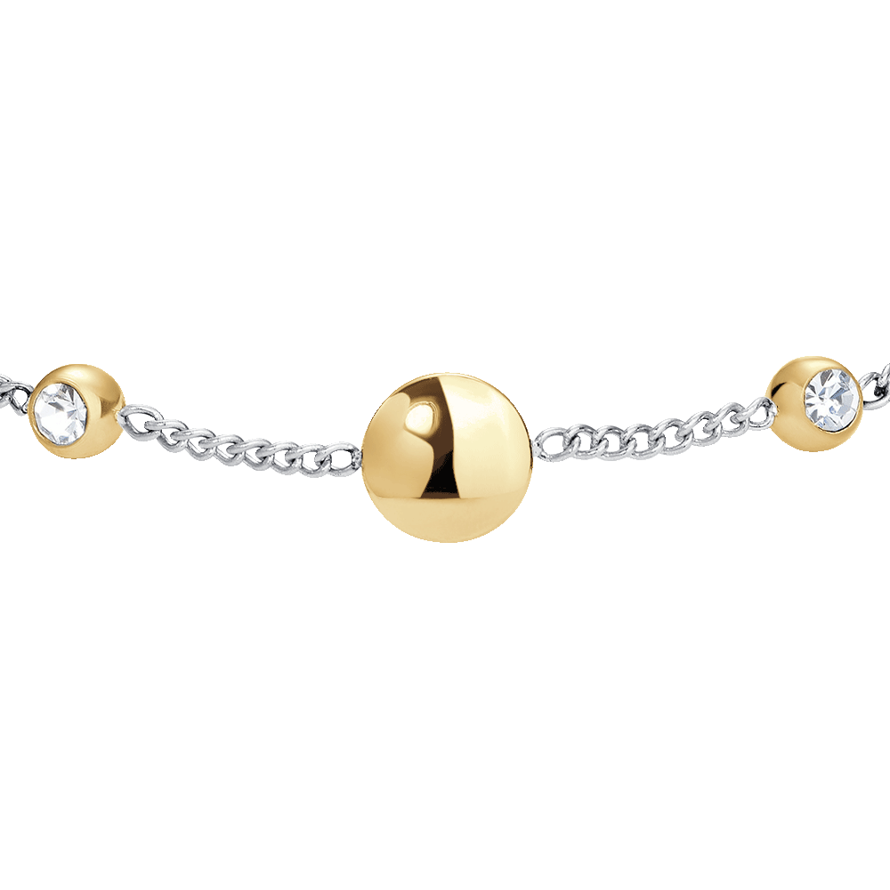 BRACCIALE DONNA IN ACCIAIO CON ELEMENTI IN ACCIAIO IP GOLD E CRISTALLI BIANCHI