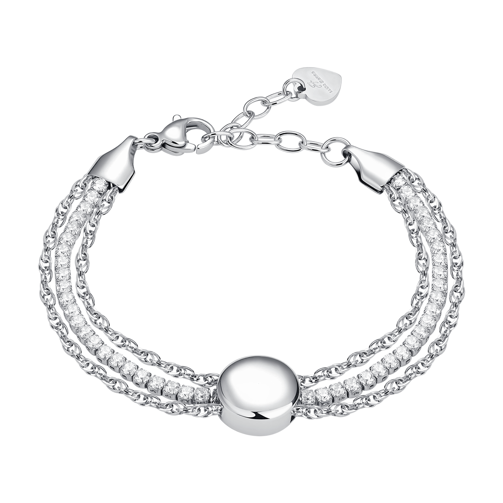 BRACCIALE DONNA TENNIS IN ACCIAIO CON ELEMENTO CENTRALE IN ACCIAIO E CRISTALLI