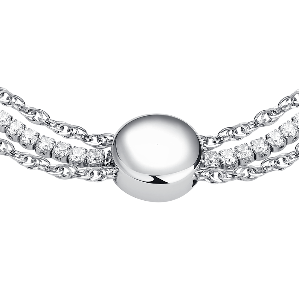 BRACCIALE DONNA TENNIS IN ACCIAIO CON ELEMENTO CENTRALE IN ACCIAIO E CRISTALLI