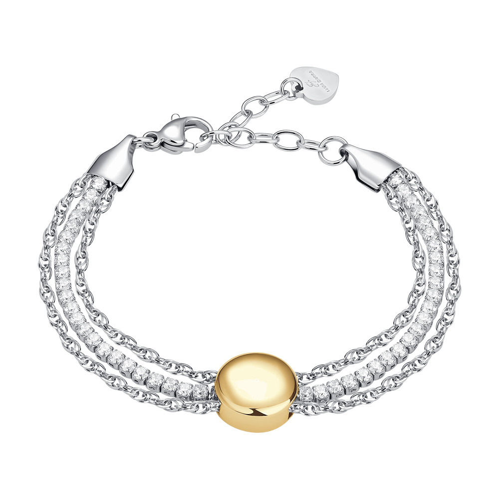 BRACCIALE DONNA TENNIS IN ACCIAIO CON ELEMENTO CENTRALE IN ACCIAIO IP GOLD