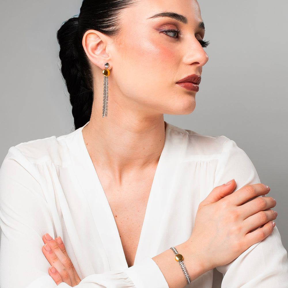 BRACCIALE DONNA TENNIS IN ACCIAIO CON ELEMENTO CENTRALE IN ACCIAIO IP GOLD