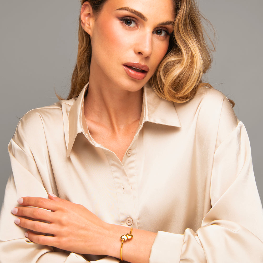 BRACCIALE DONNA IN ACCIAIO IP GOLD CON CUORI