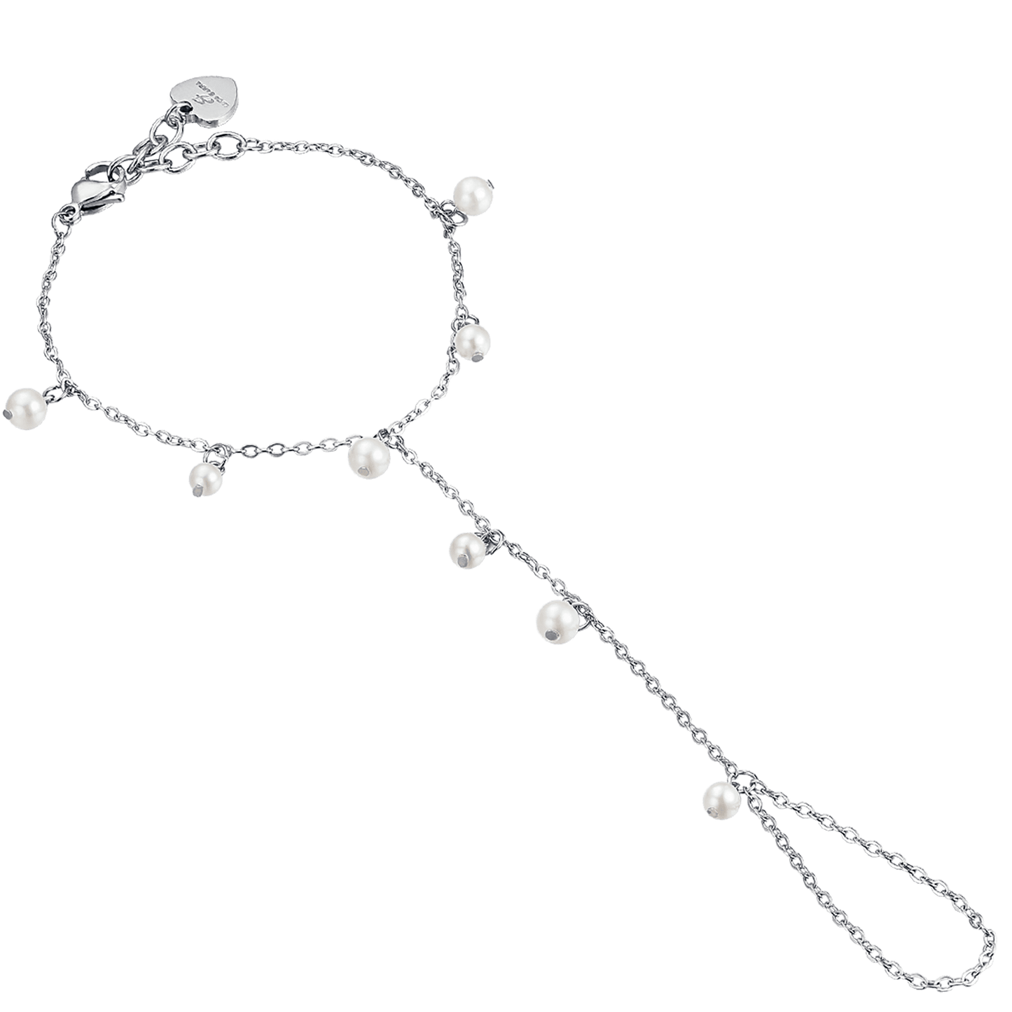 BRACCIALE BACIAMANO DONNA IN ACCIAIO CON PERLE BIANCHE