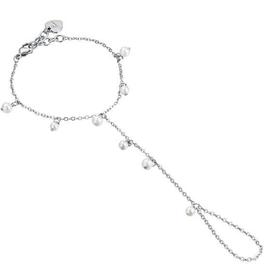 BRACCIALE BACIAMANO DONNA IN ACCIAIO CON PERLE BIANCHE