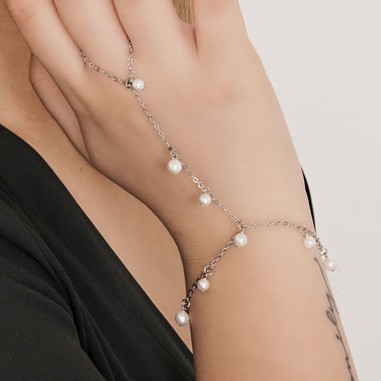 BRACCIALE BACIAMANO DONNA IN ACCIAIO CON PERLE BIANCHE