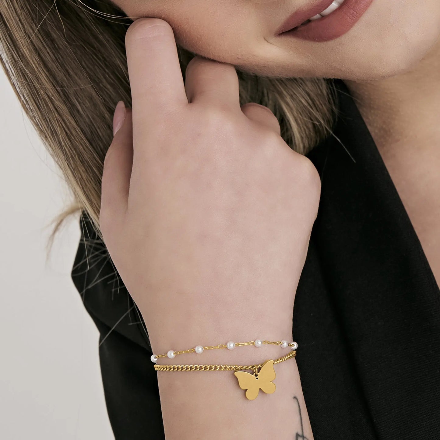 BRACCIALE DONNA IN ACCIAIO IP GOLD CON FARFALLA Luca Barra