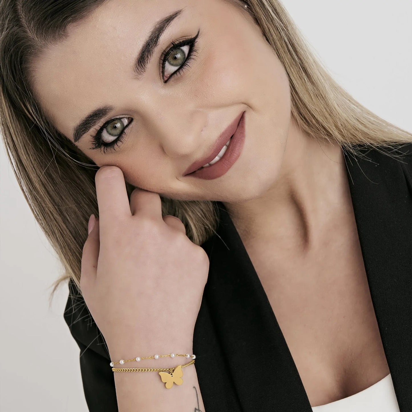 BRACCIALE DONNA IN ACCIAIO IP GOLD CON FARFALLA Luca Barra