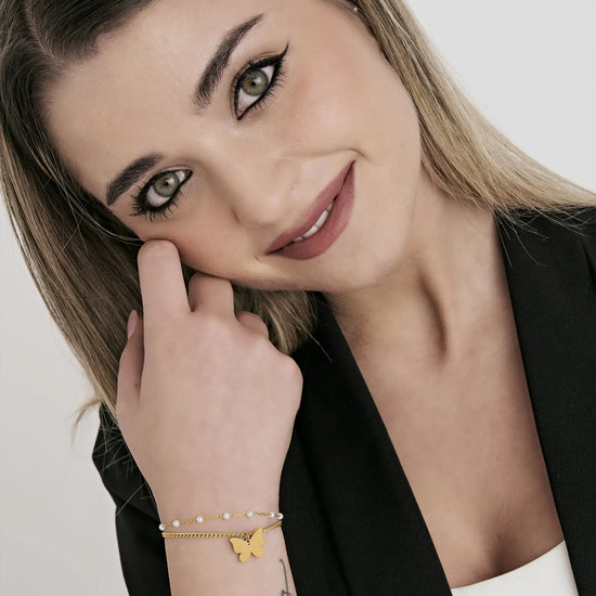 BRACCIALE DONNA IN ACCIAIO IP GOLD CON FARFALLA Luca Barra