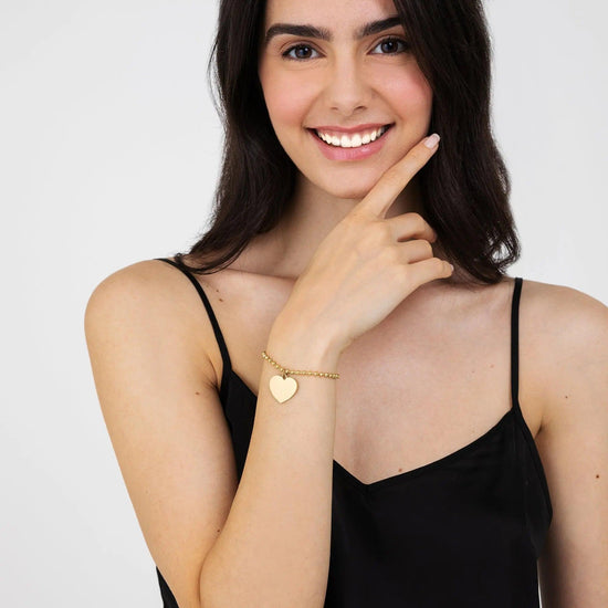 BRACCIALE DONNA PERSONALIZZATO IN ACCIAIO DORATO CON CUORE MAGLIA PALLINATA Luca Barra