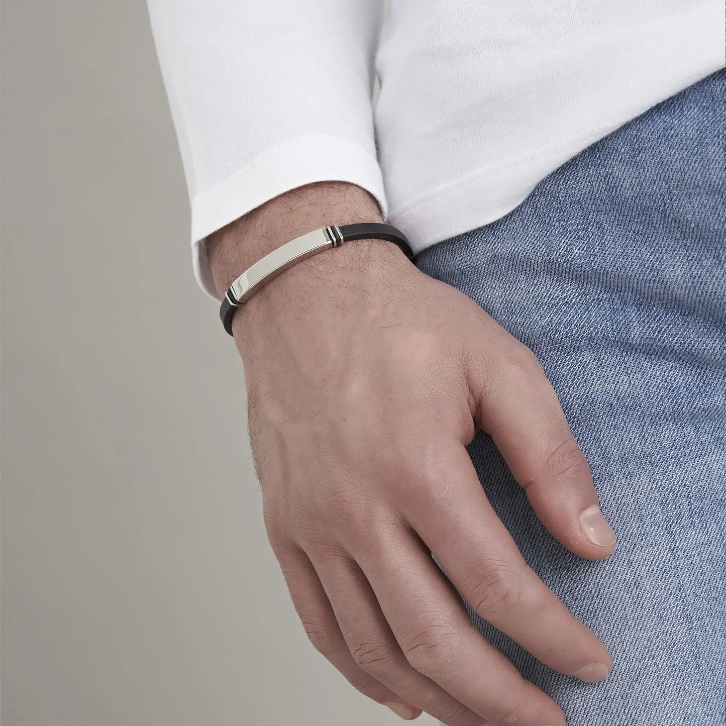 BRACCIALE UOMO IN ACCIAIO E PELLE Luca Barra